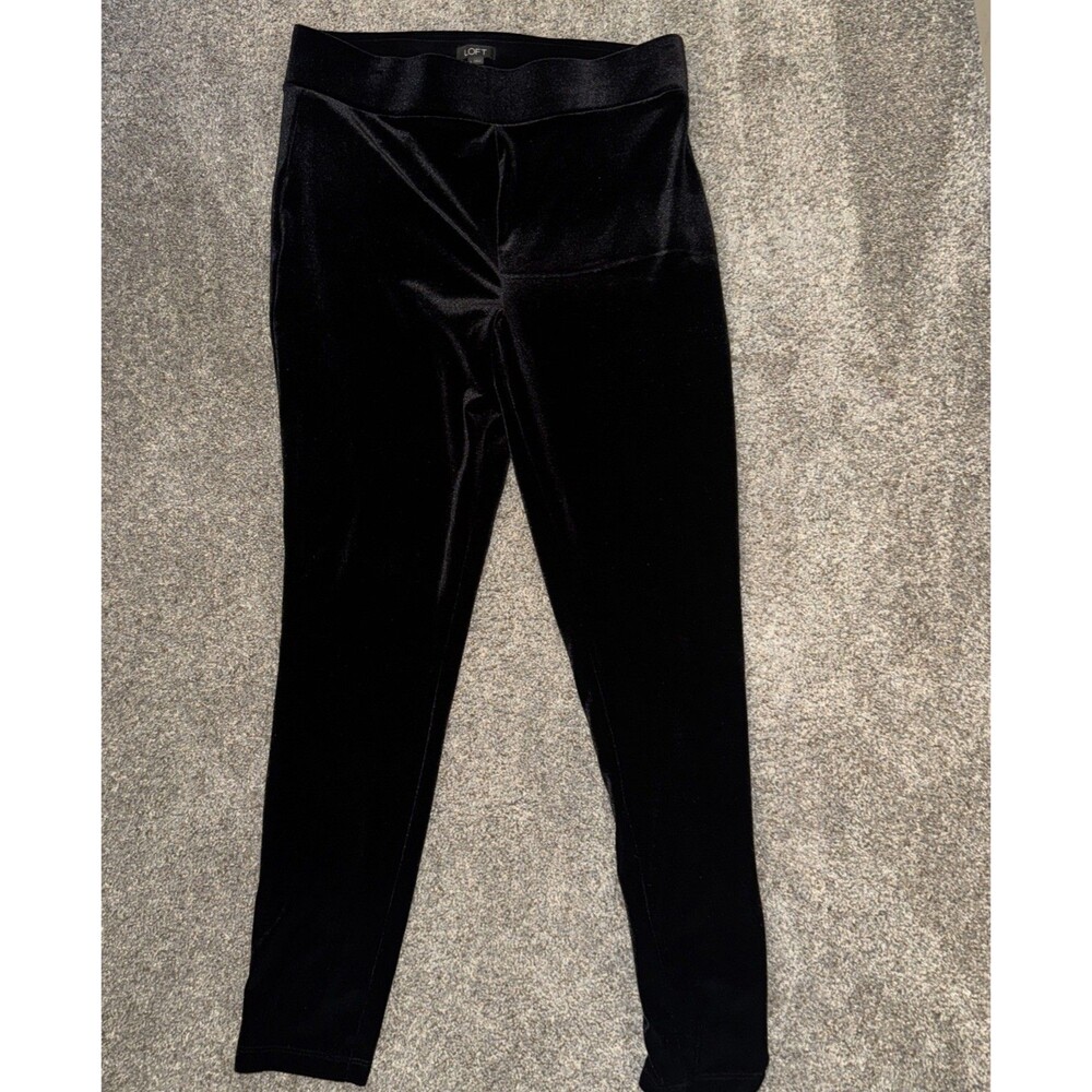 LOFT Velour Velvet Leggings Womens Large Black Stretch Velvet Pull-On Pants